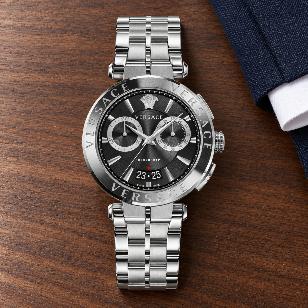 Versace Aion Chronograph Men's Watch – Black 45 mm – VE1D01520 lifestyle view – VE1D01520
