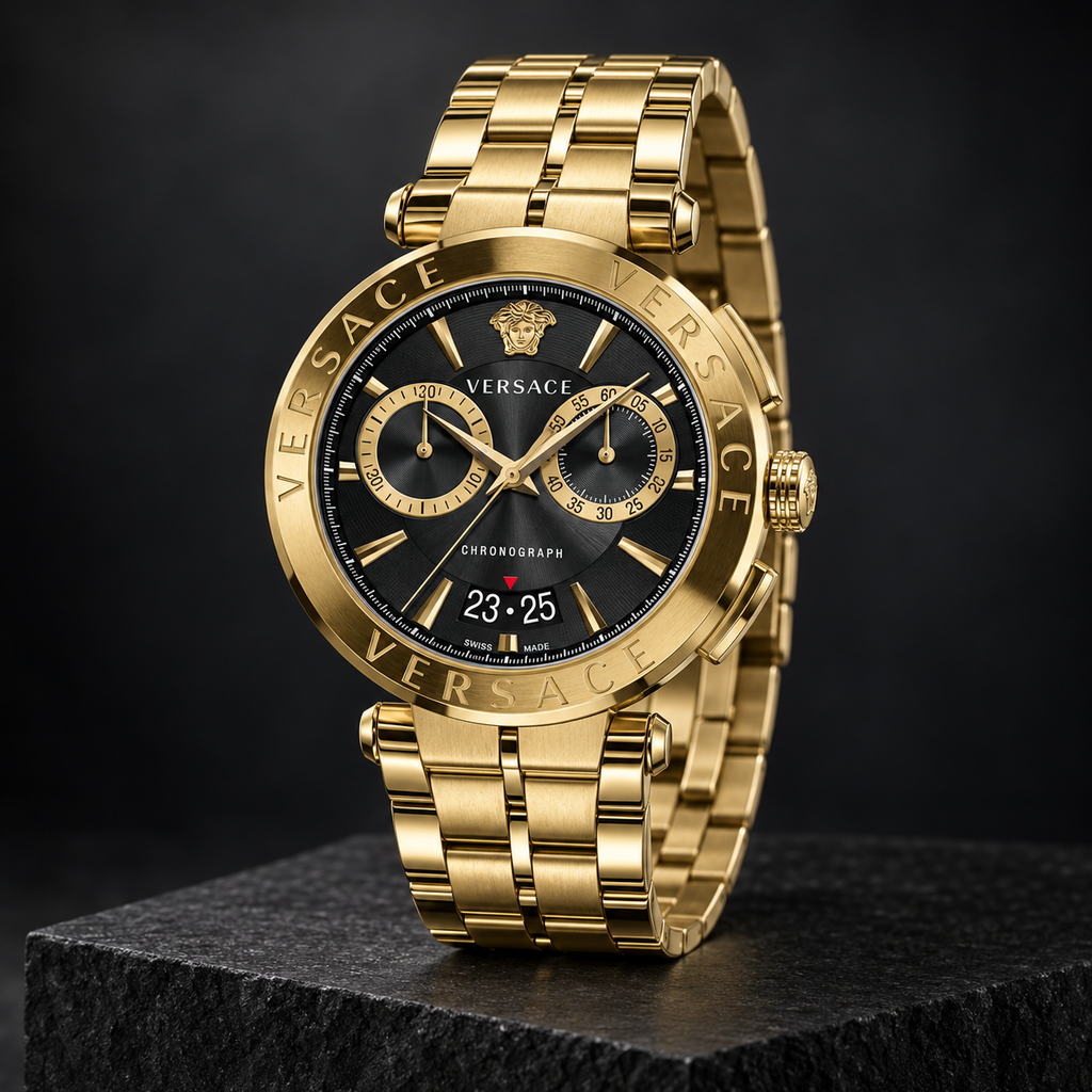 Versace Aion Chronograph Men's Watch – Black 45 mm – VE1D01721 dark luxury view – VE1D01721