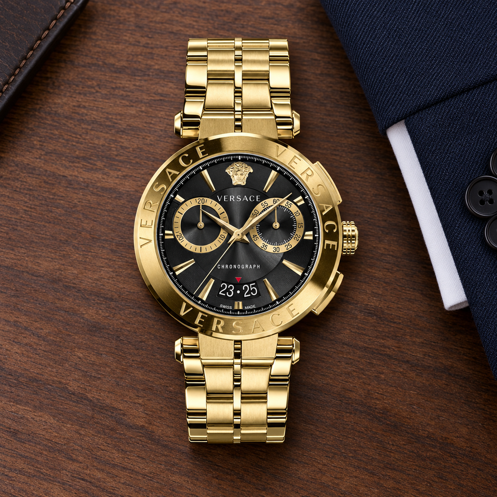 Versace Aion Chronograph Men's Watch – Black 45 mm – VE1D01721 lifestyle view – VE1D01721