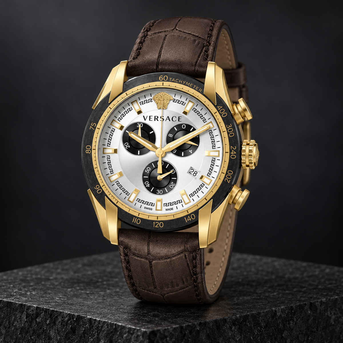 Versace V-Ray Chronograph Men's Watch – White 44 mm – VE2I00221 dark luxury view – VE2I00221