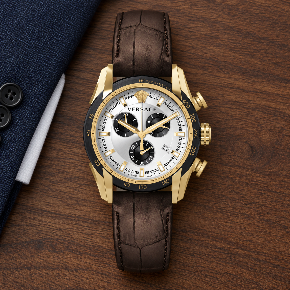 Versace V-Ray Chronograph Men's Watch – White 44 mm – VE2I00221 lifestyle view – VE2I00221