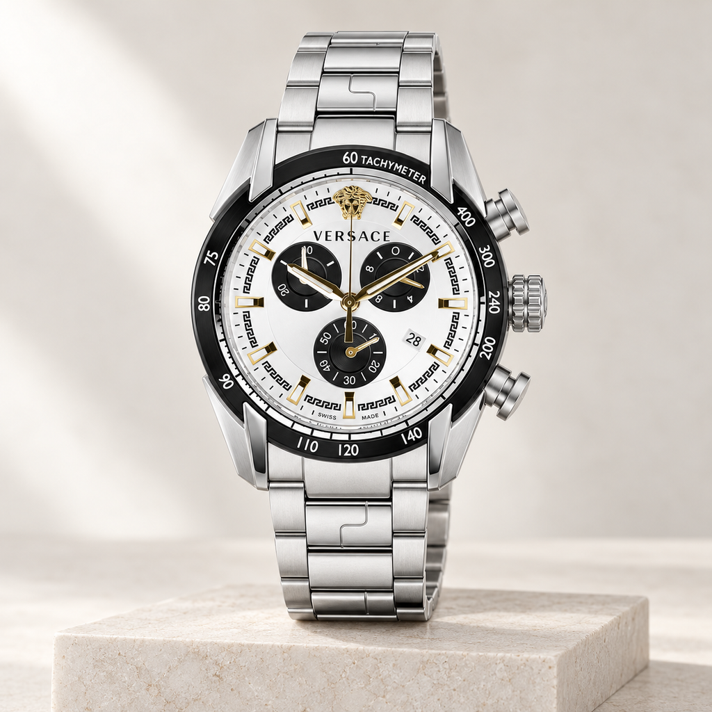 Versace V-Ray Chronograph Men's Watch – Silver 44 mm – VE2I00321 studio product view – VE2I00321