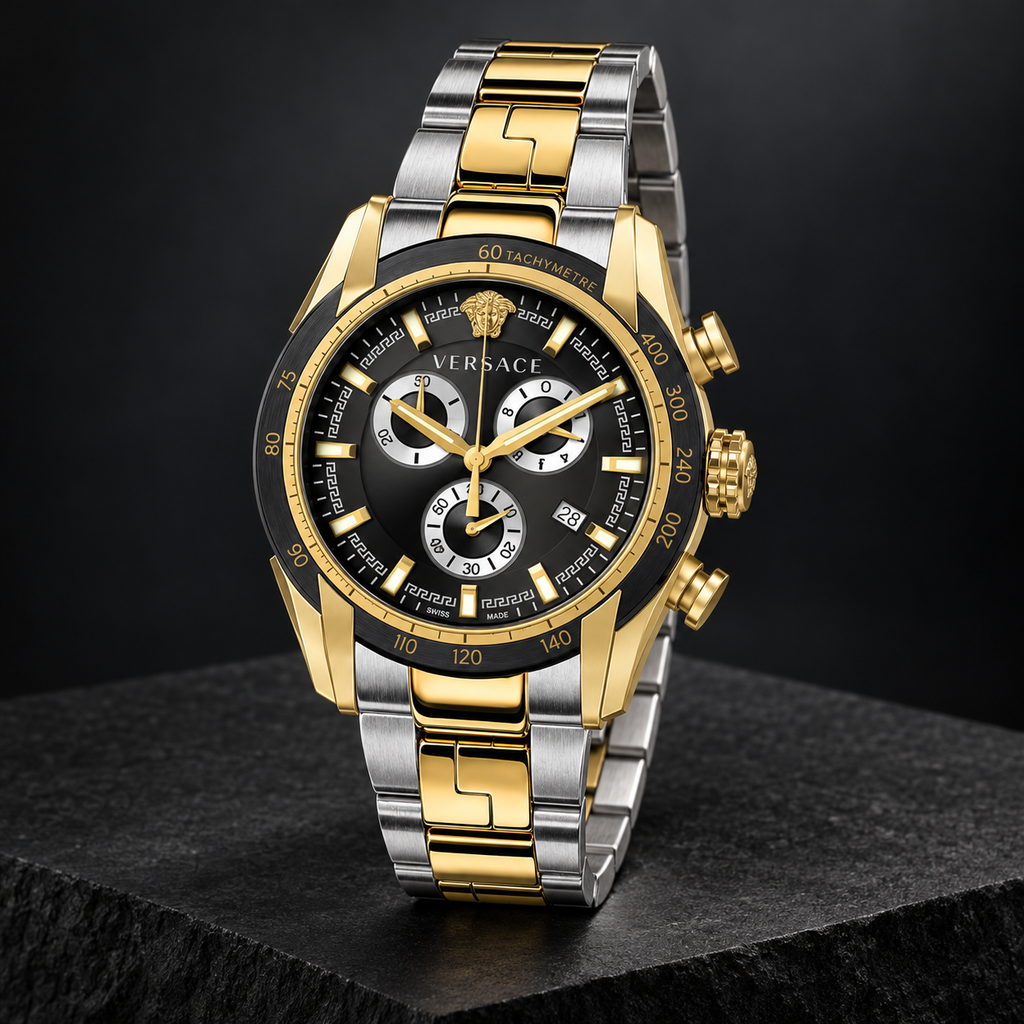 Versace V-Ray Chronograph Men's Watch – Black 44 mm – VE2I00421 dark luxury view – VE2I00421