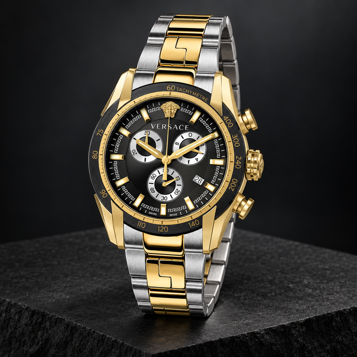 Versace V-Ray Chronograph Men's Watch – Black 44 mm – VE2I00421 dark luxury view – VE2I00421