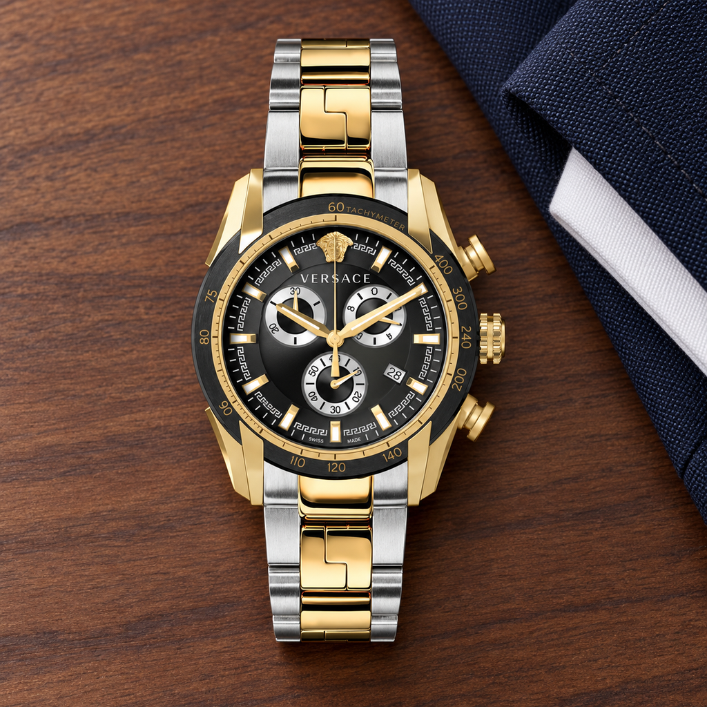 Versace V-Ray Chronograph Men's Watch – Black 44 mm – VE2I00421 lifestyle view – VE2I00421