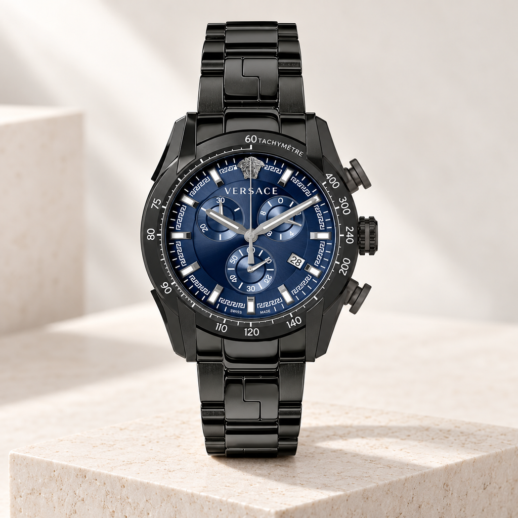 Versace V-Ray Chronograph Men's Watch – Blue 44 mm – VE2I00521 studio product view – VE2I00521
