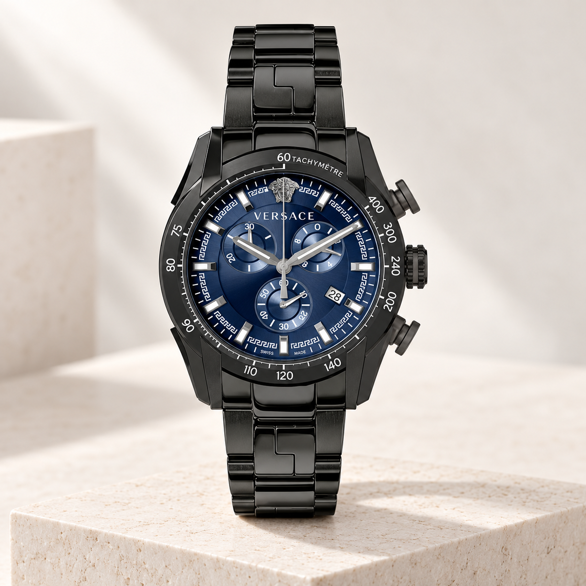Versace V-Ray Chronograph Men's Watch – Blue 44 mm – VE2I00521 studio product view – VE2I00521