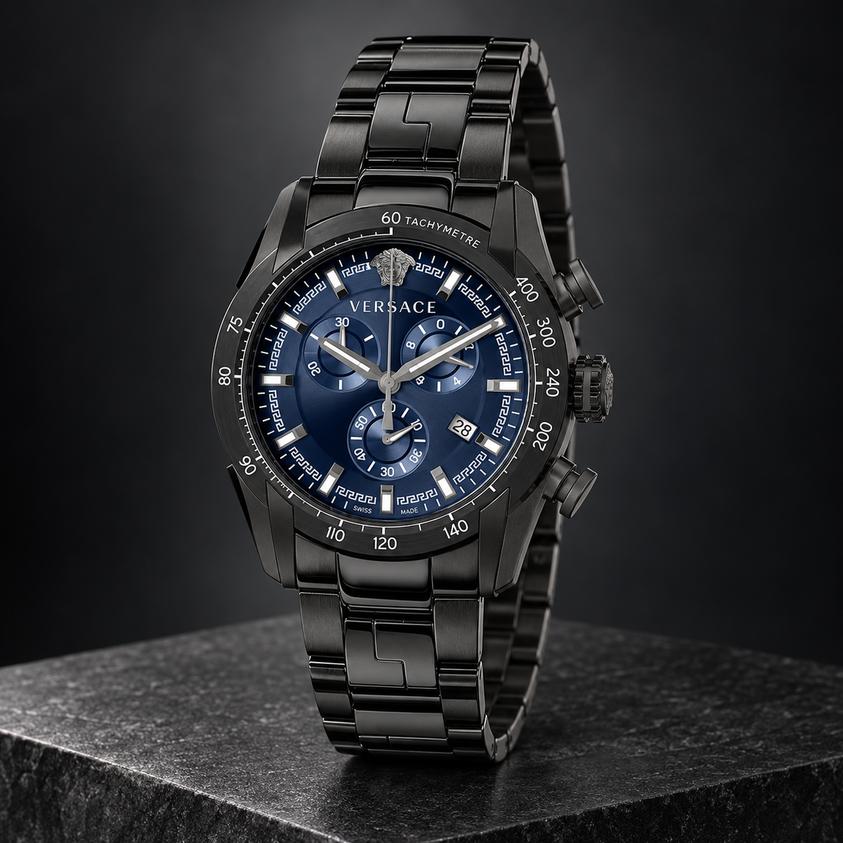 Versace V-Ray Chronograph Men's Watch – Blue 44 mm – VE2I00521 dark luxury view – VE2I00521