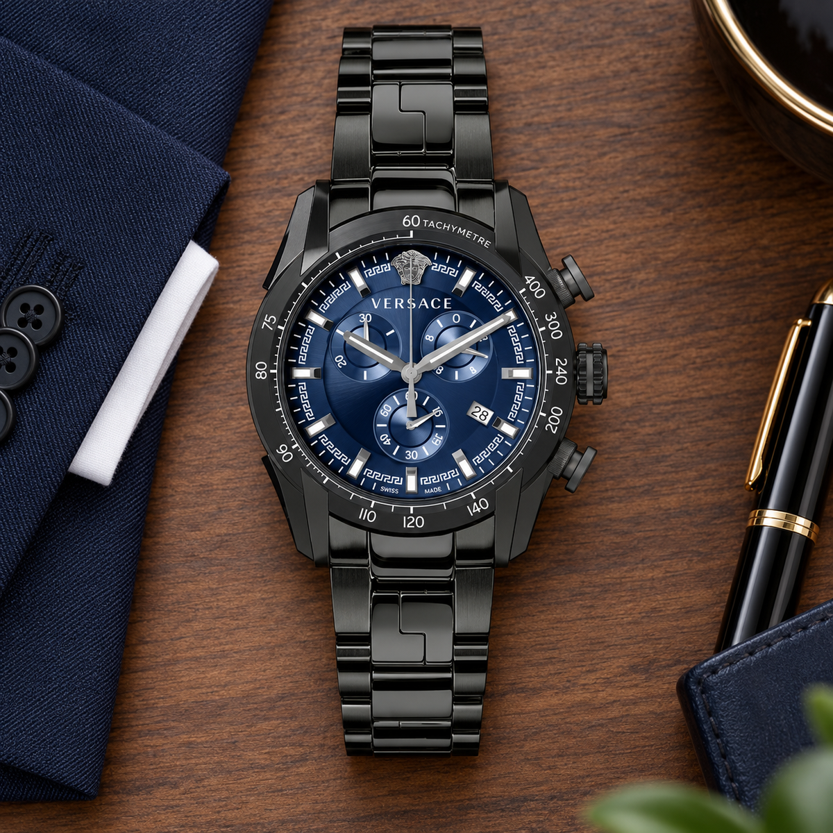 Versace V-Ray Chronograph Men's Watch – Blue 44 mm – VE2I00521 lifestyle view – VE2I00521