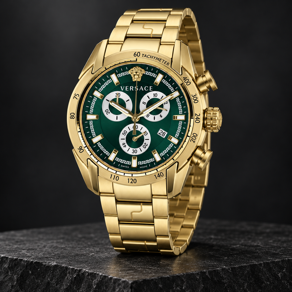 Versace V-Ray Chronograph Men's Watch – Green 44 mm – VE2I00621 dark luxury view – VE2I00621