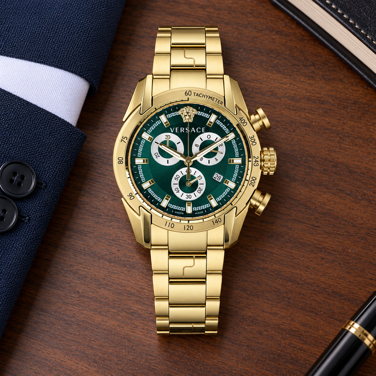 Versace V-Ray Chronograph Men's Watch – Green 44 mm – VE2I00621 lifestyle view – VE2I00621