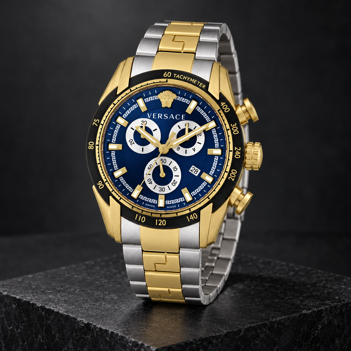 Versace V-Ray Chronograph Men's Watch – Blue 44 mm – VE2I01021 dark luxury view – VE2I01021