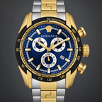Versace V-Ray Chronograph Men's Watch – Blue 44 mm – VE2I01021 dial and case detail – VE2I01021