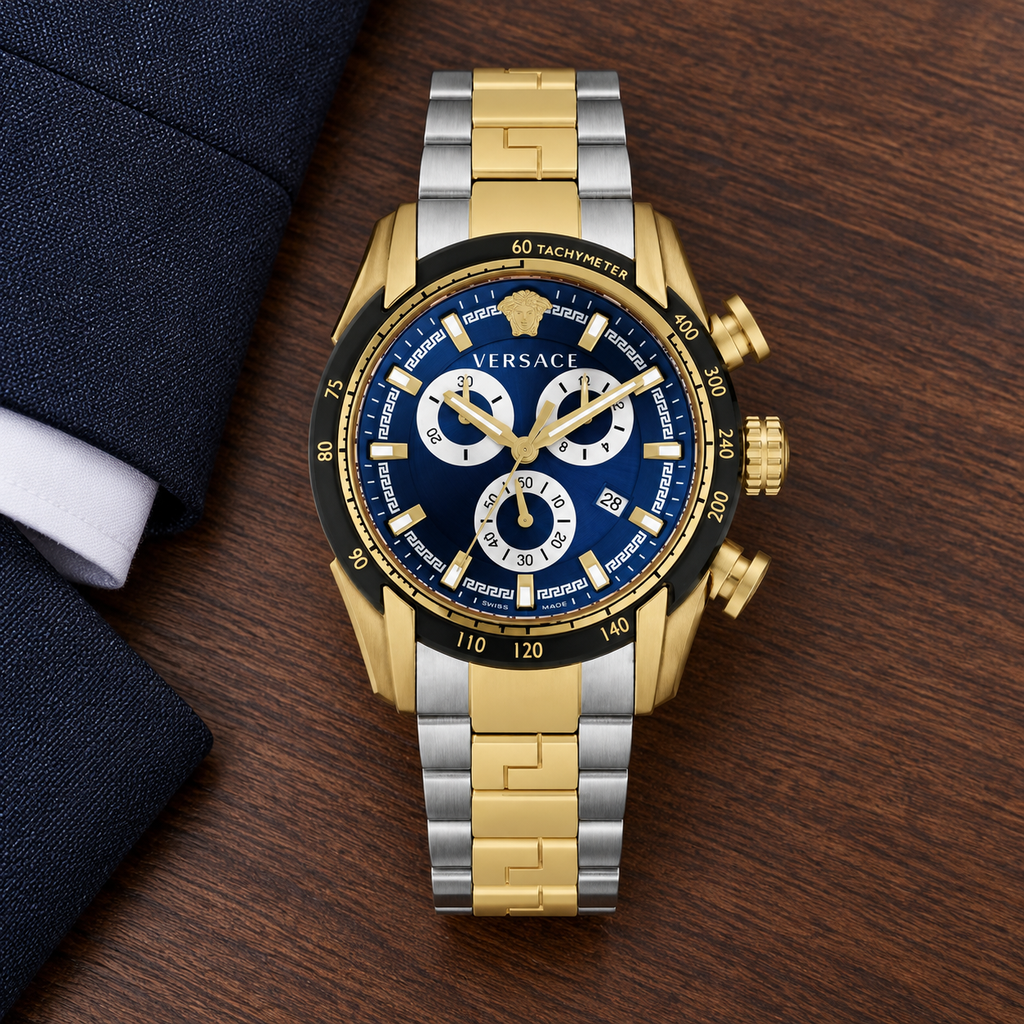 Versace V-Ray Chronograph Men's Watch – Blue 44 mm – VE2I01021 lifestyle view – VE2I01021