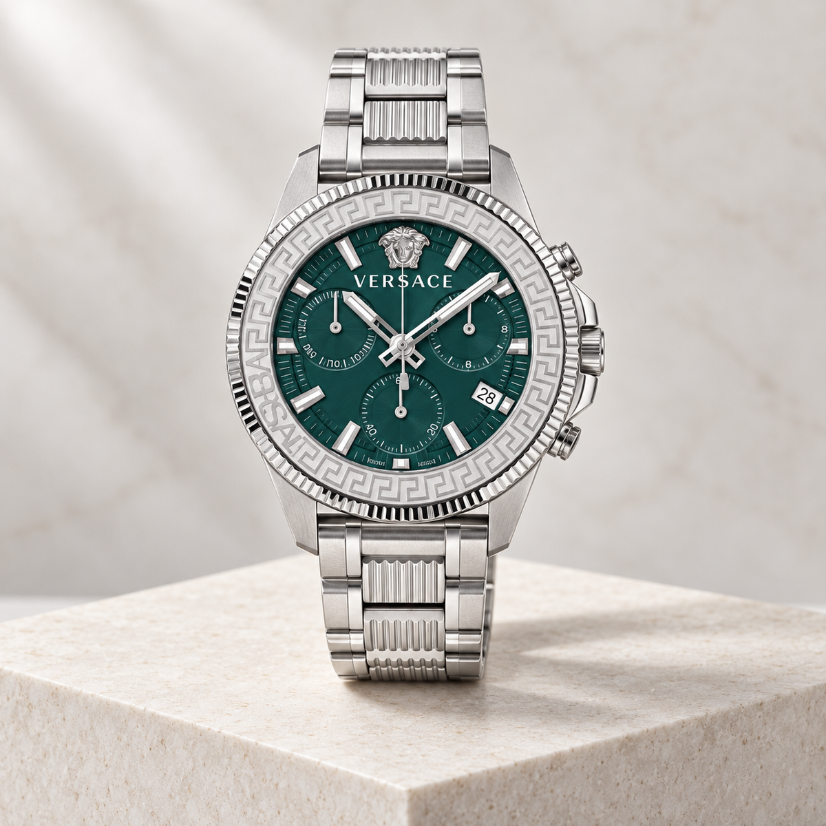 Versace Greca Action Chronograph Men's Watch – Green 45 mm – VE3J00422 studio product view – VE3J00422