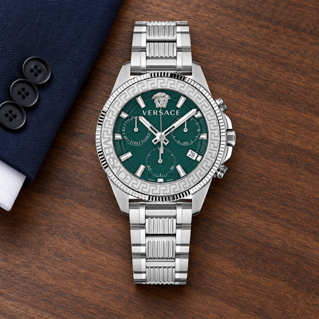Versace Greca Action Chronograph Men's Watch – Green 45 mm – VE3J00422 lifestyle view – VE3J00422