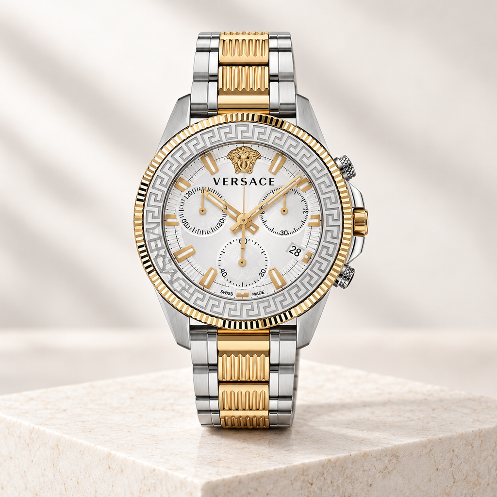 Versace Greca Action Chronograph Men's Watch – White 45 mm – VE3J00522 studio product view – VE3J00522