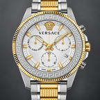 Versace Greca Action Chronograph Men's Watch – White 45 mm – VE3J00522 dial and case detail – VE3J00522