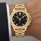 Versace Greca Action Chronograph Men's Watch – Black 45 mm – VE3J00622 on wrist – VE3J00622