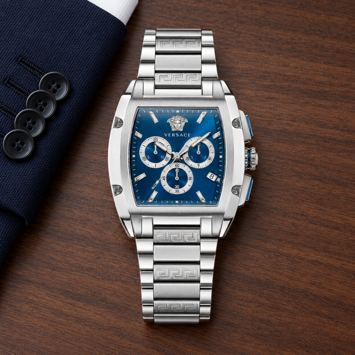 Versace Dominus Chronograph Men's Watch – Blue 42 x 49.5 mm – VE6H00423 lifestyle view – VE6H00423