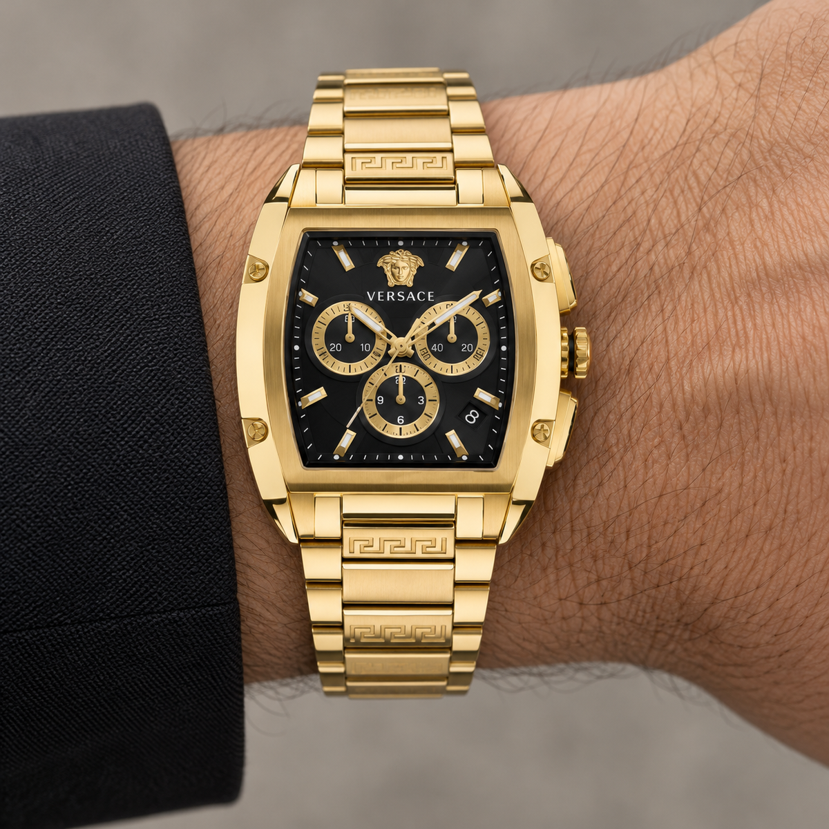 Versace Dominus Chronograph Men's Watch – Black 42 x 49.5 mm – VE6H00523 on wrist – VE6H00523