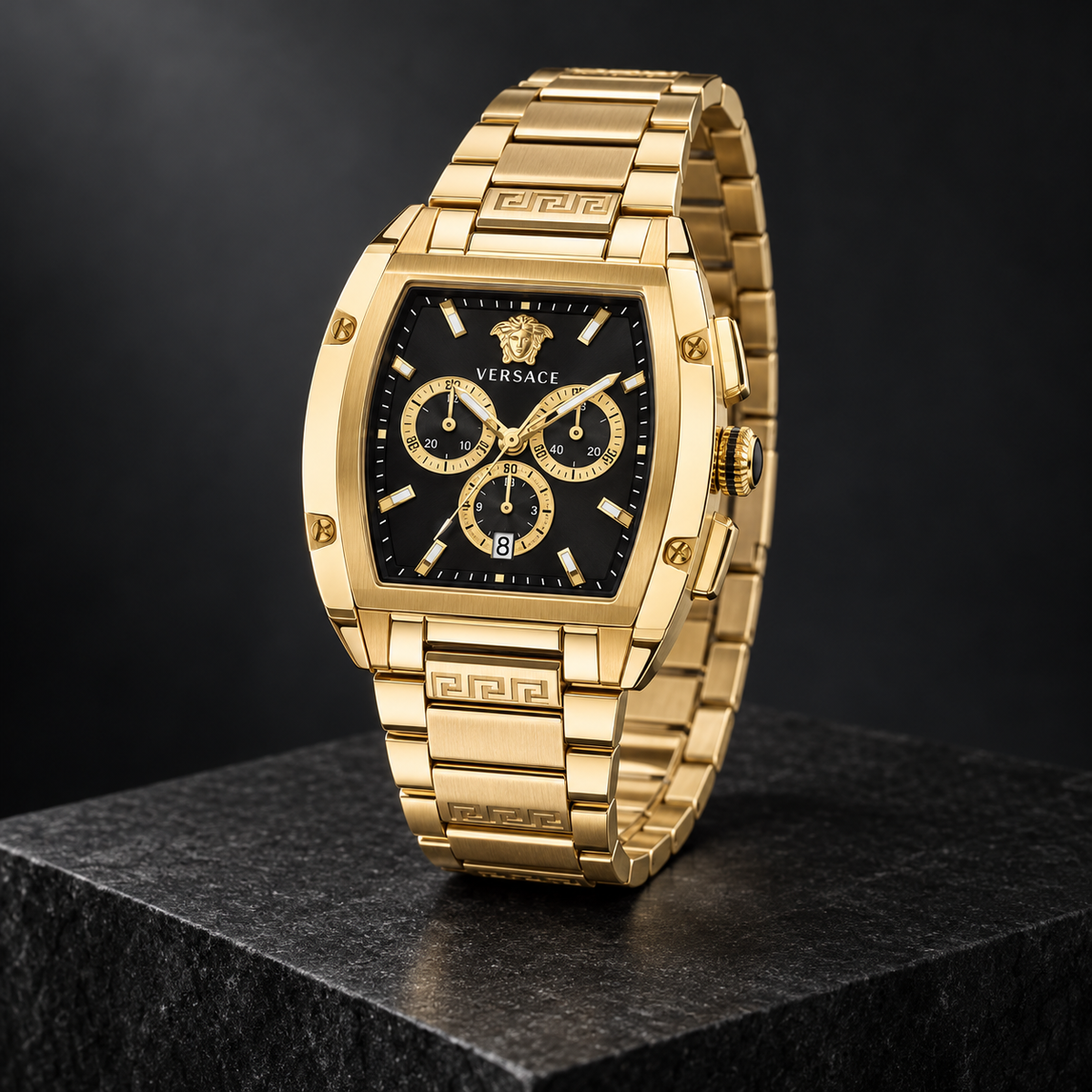 Versace Dominus Chronograph Men's Watch – Black 42 x 49.5 mm – VE6H00523 dark luxury view – VE6H00523