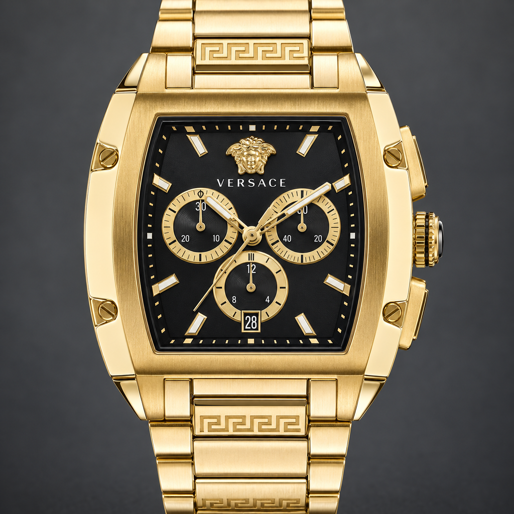 Versace Dominus Chronograph Men's Watch – Black 42 x 49.5 mm – VE6H00523 dial and case detail – VE6H00523
