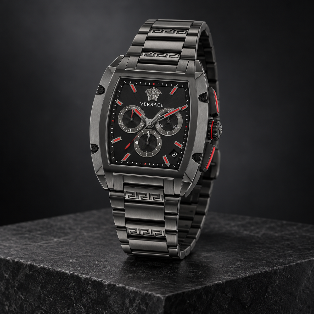 Versace Dominus Chronograph Men's Watch – Black 42 x 49.5 mm – VE6H00623 dark luxury view – VE6H00623
