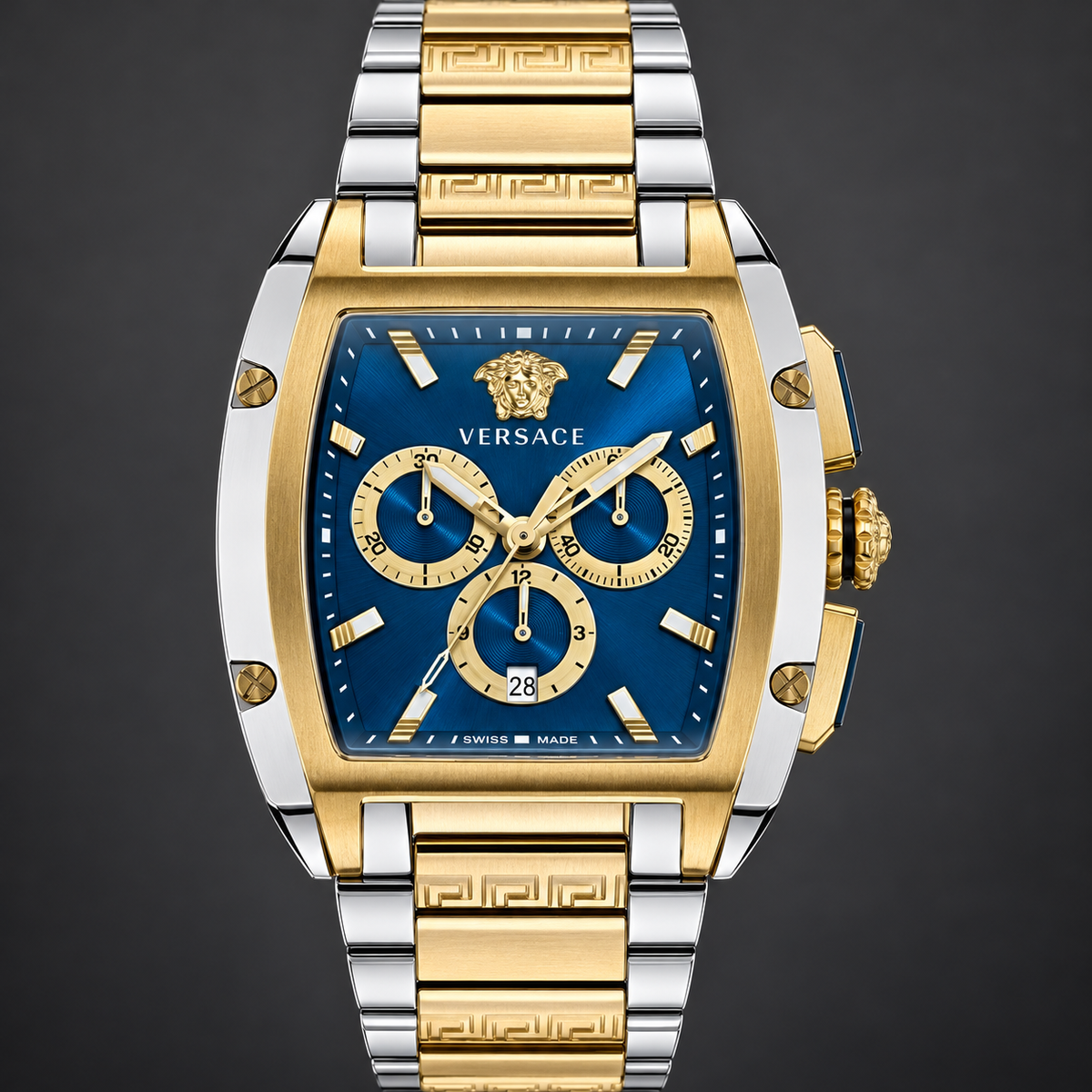 Versace Dominus Chronograph Men's Watch – Blue 42 x 49.5 mm – VE6H00723 dial and case detail – VE6H00723