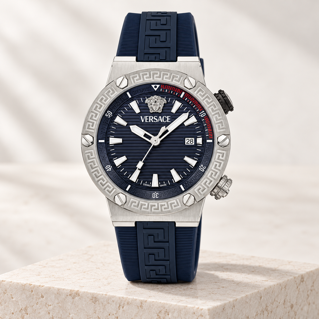 Versace Greca Logo Diver Men's Watch – Blue 43 mm – VE8G00124 studio product view – VE8G00124