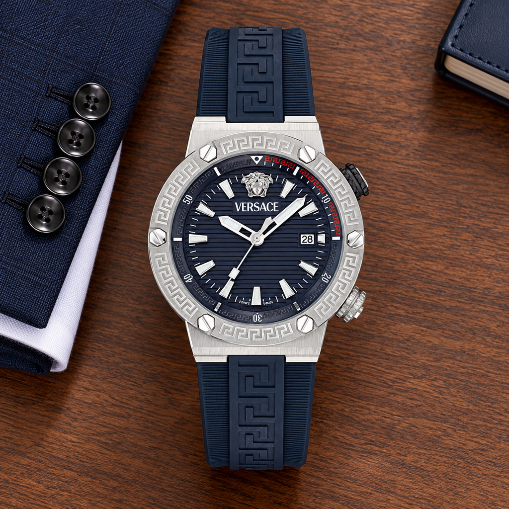 Versace Greca Logo Diver Men's Watch – Blue 43 mm – VE8G00124 lifestyle view – VE8G00124