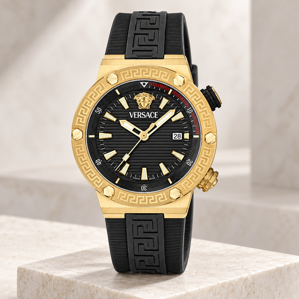 Versace Greca Logo Diver Men's Watch – Black 43 mm – VE8G00324 studio product view – VE8G00324