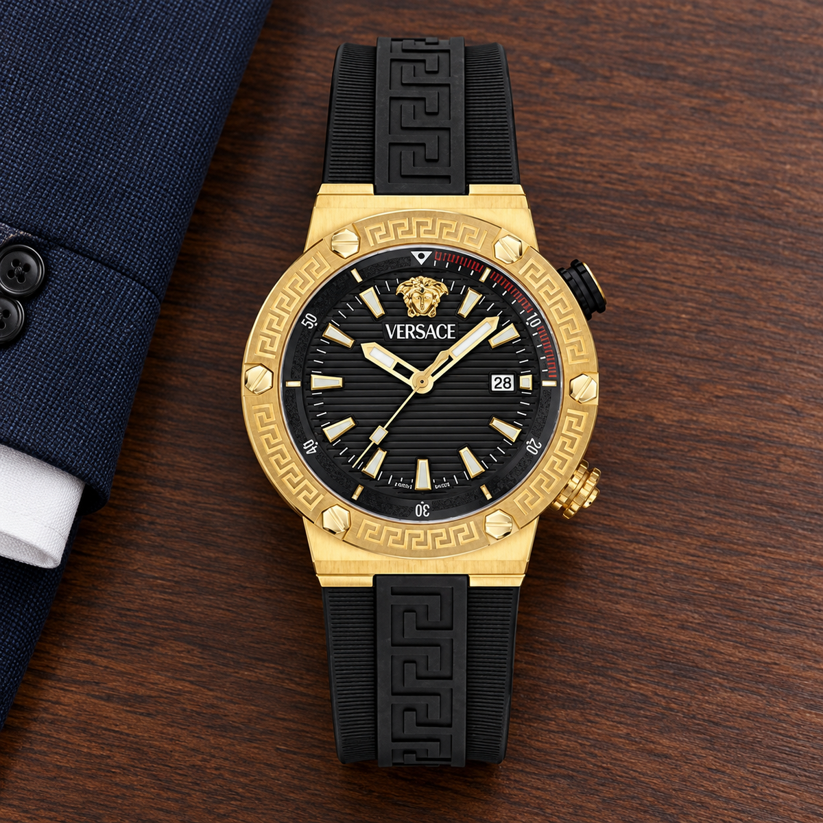 Versace Greca Logo Diver Men's Watch – Black 43 mm – VE8G00324 lifestyle view – VE8G00324