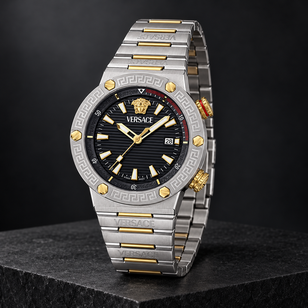 Versace Greca Logo Diver Men's Watch – Blue 43 mm – VE8G00424 dark luxury view – VE8G00424