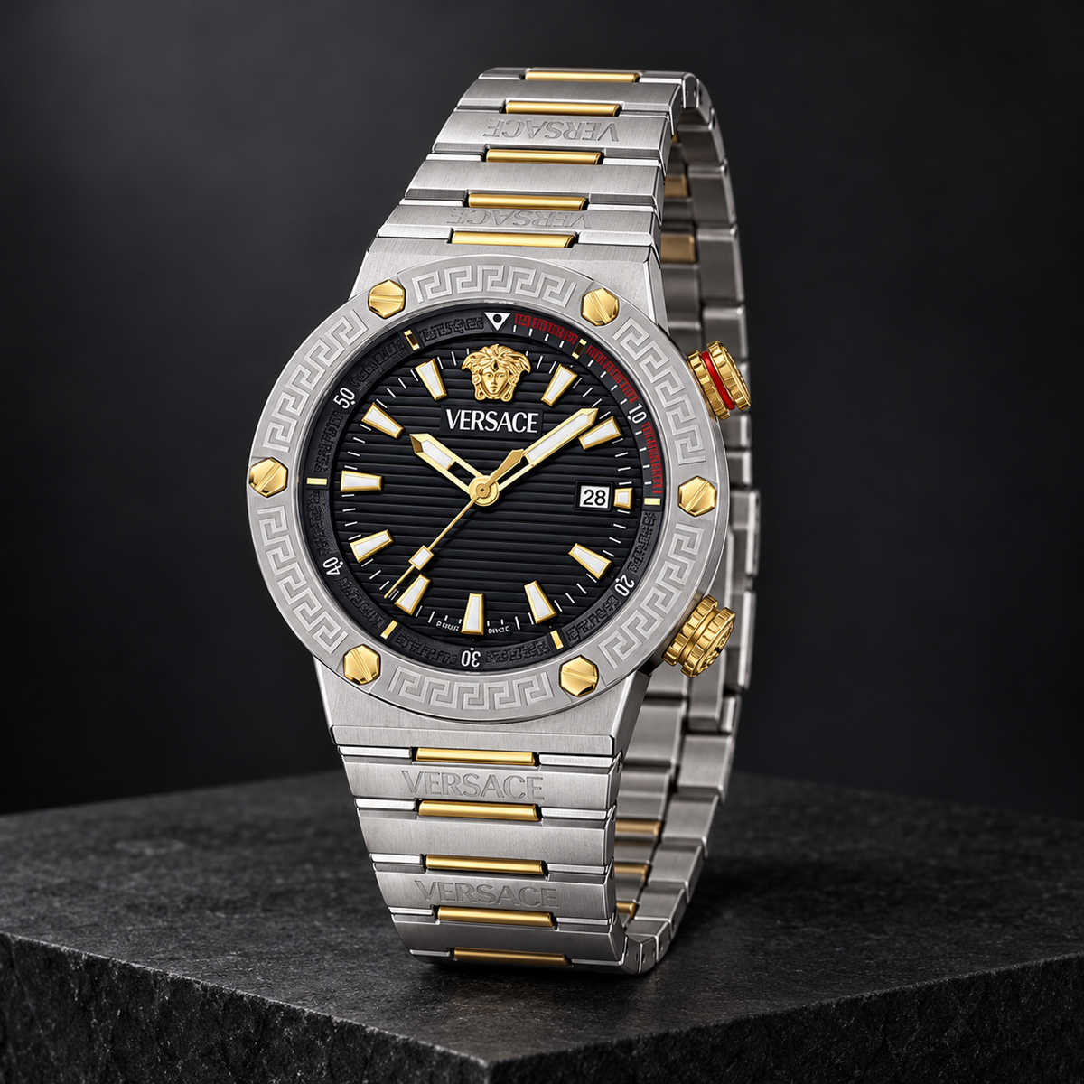 Versace Greca Logo Diver Men's Watch – Blue 43 mm – VE8G00424 dark luxury view – VE8G00424