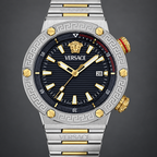 Versace Greca Logo Diver Men's Watch – Blue 43 mm – VE8G00424 dial and case detail – VE8G00424