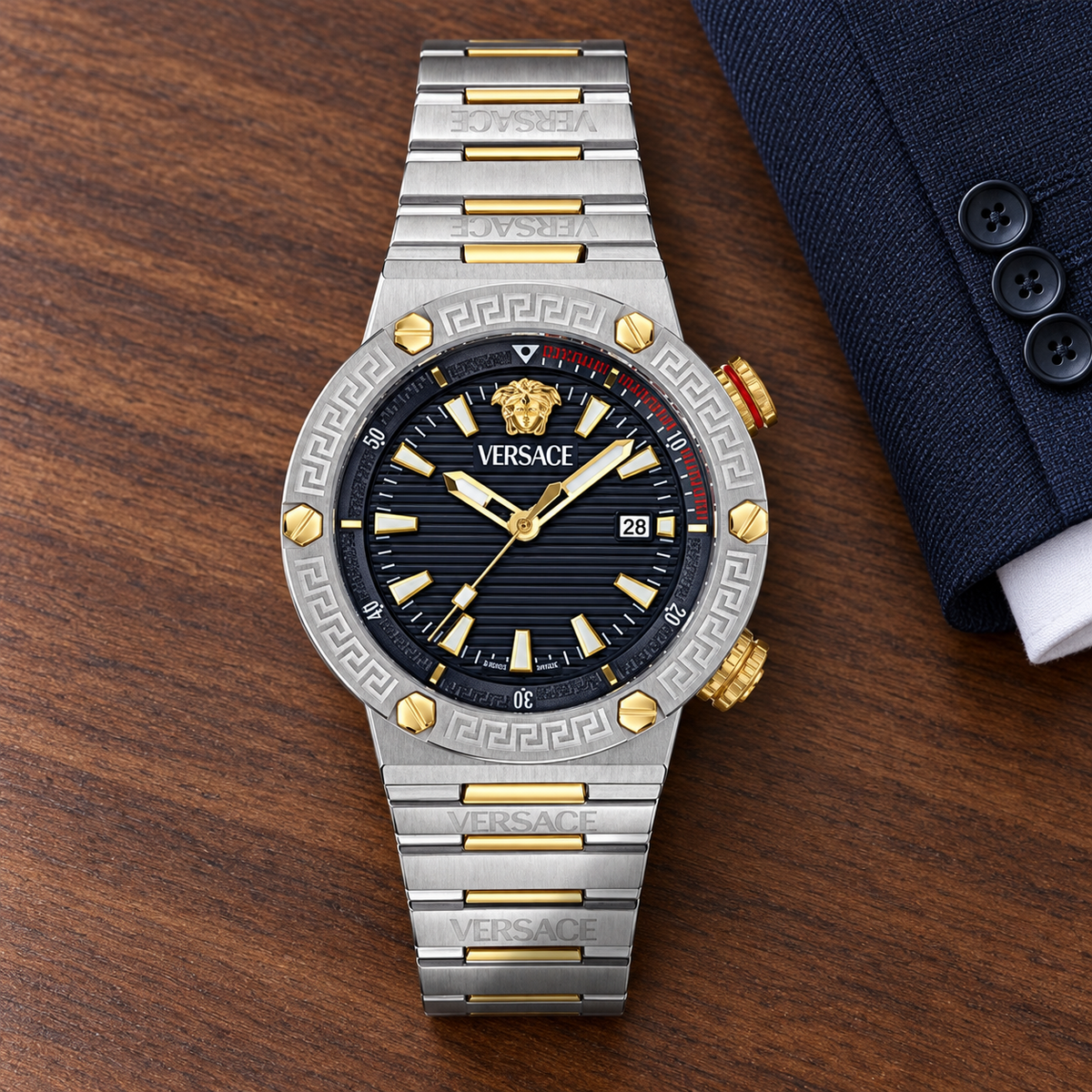 Versace Greca Logo Diver Men's Watch – Blue 43 mm – VE8G00424 lifestyle view – VE8G00424