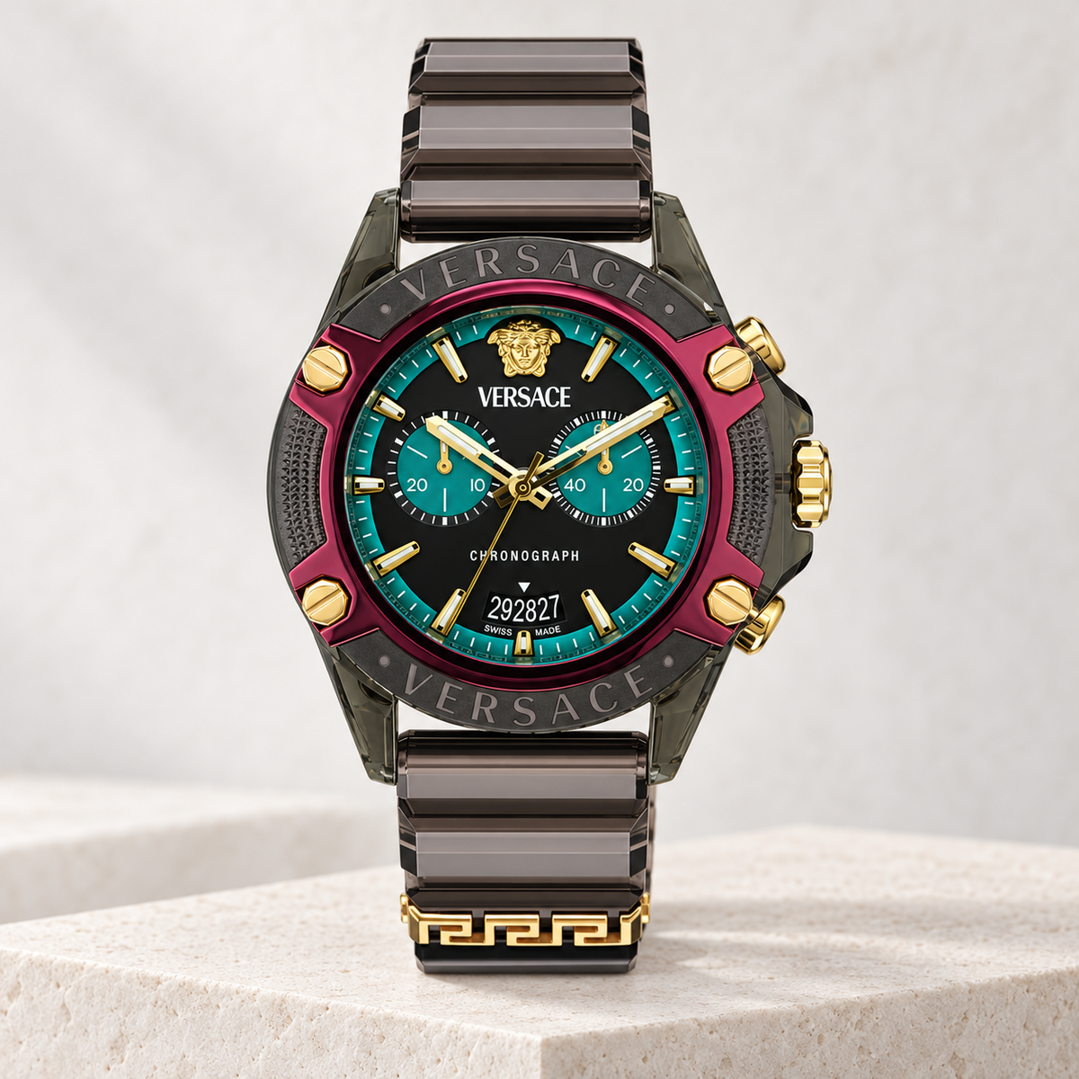 Versace Icon Active Chronograph Men's Watch – Green 44 mm – VE8P00224 studio product view – VE8P00224