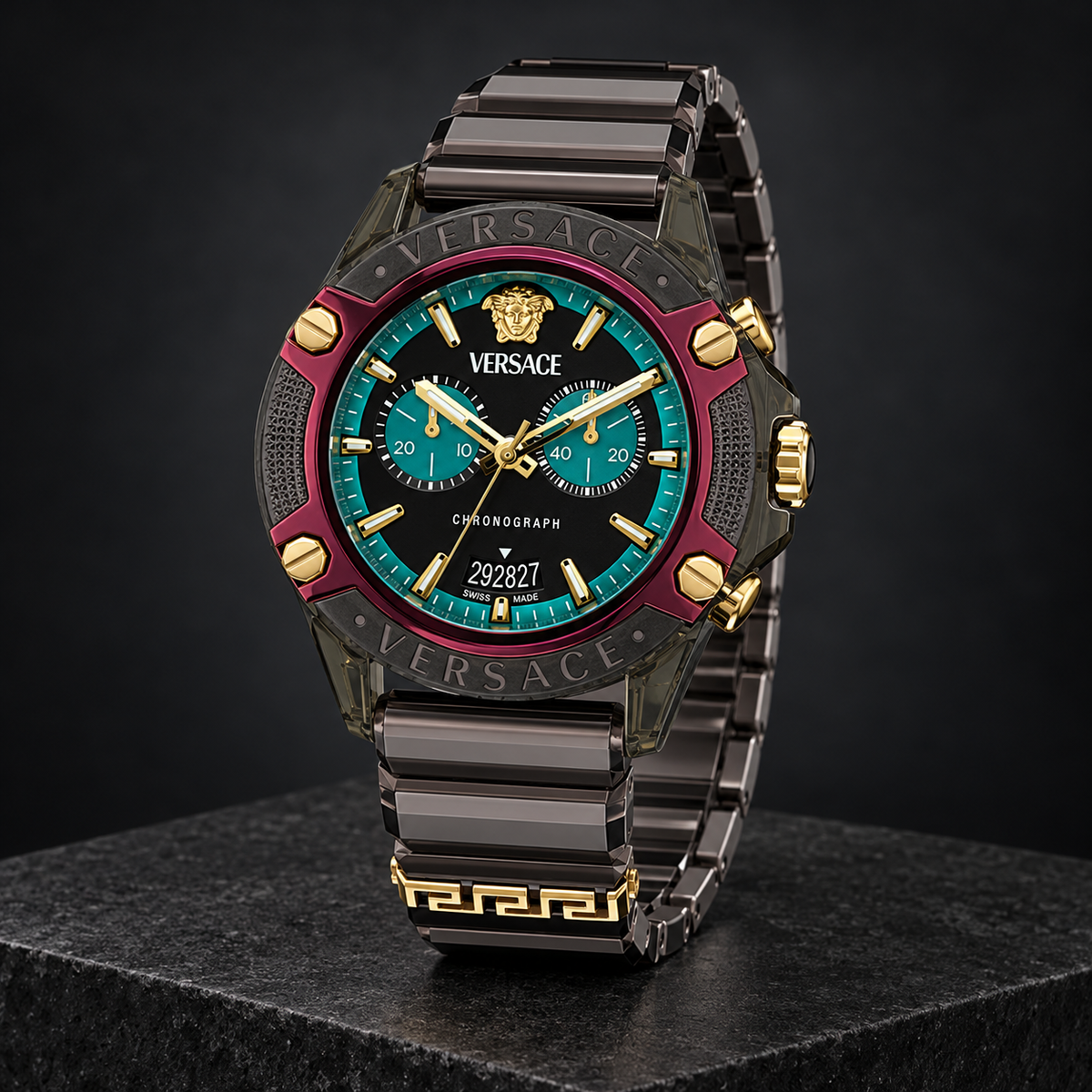 Versace Icon Active Chronograph Men's Watch – Green 44 mm – VE8P00224 dark luxury view – VE8P00224