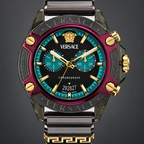 Versace Icon Active Chronograph Men's Watch – Green 44 mm – VE8P00224 dial and case detail – VE8P00224