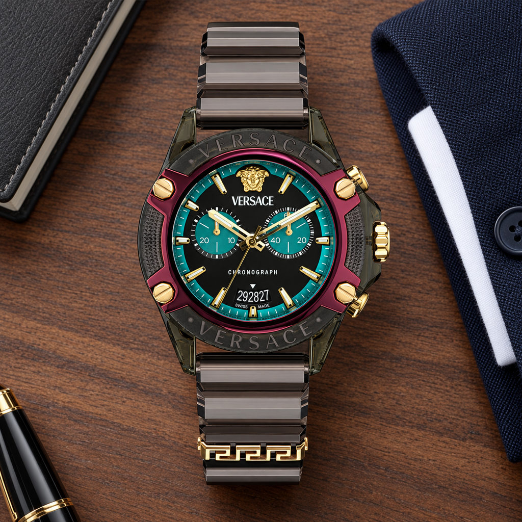 Versace Icon Active Chronograph Men's Watch – Green 44 mm – VE8P00224 lifestyle view – VE8P00224