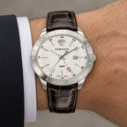 Versace Univers GMT Men's Watch – White 43 mm – VEBK00118 on wrist – VEBK00118