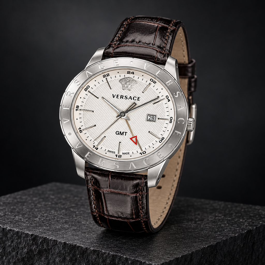 Versace Univers GMT Men's Watch – White 43 mm – VEBK00118 dark luxury view – VEBK00118