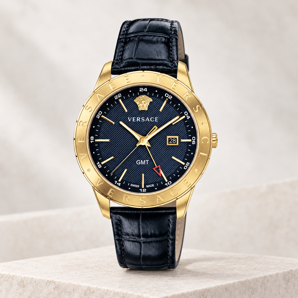 Versace Univers GMT Men's Watch – Blue 43 mm – VEBK00318 studio product view – VEBK00318