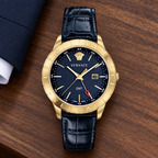 Versace Univers GMT Men's Watch – Blue 43 mm – VEBK00318 lifestyle view – VEBK00318