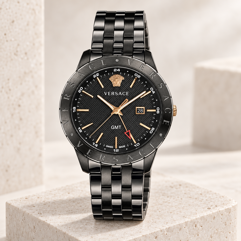 Versace Univers GMT Men's Watch – Black 43 mm – VEBK00618 studio product view – VEBK00618
