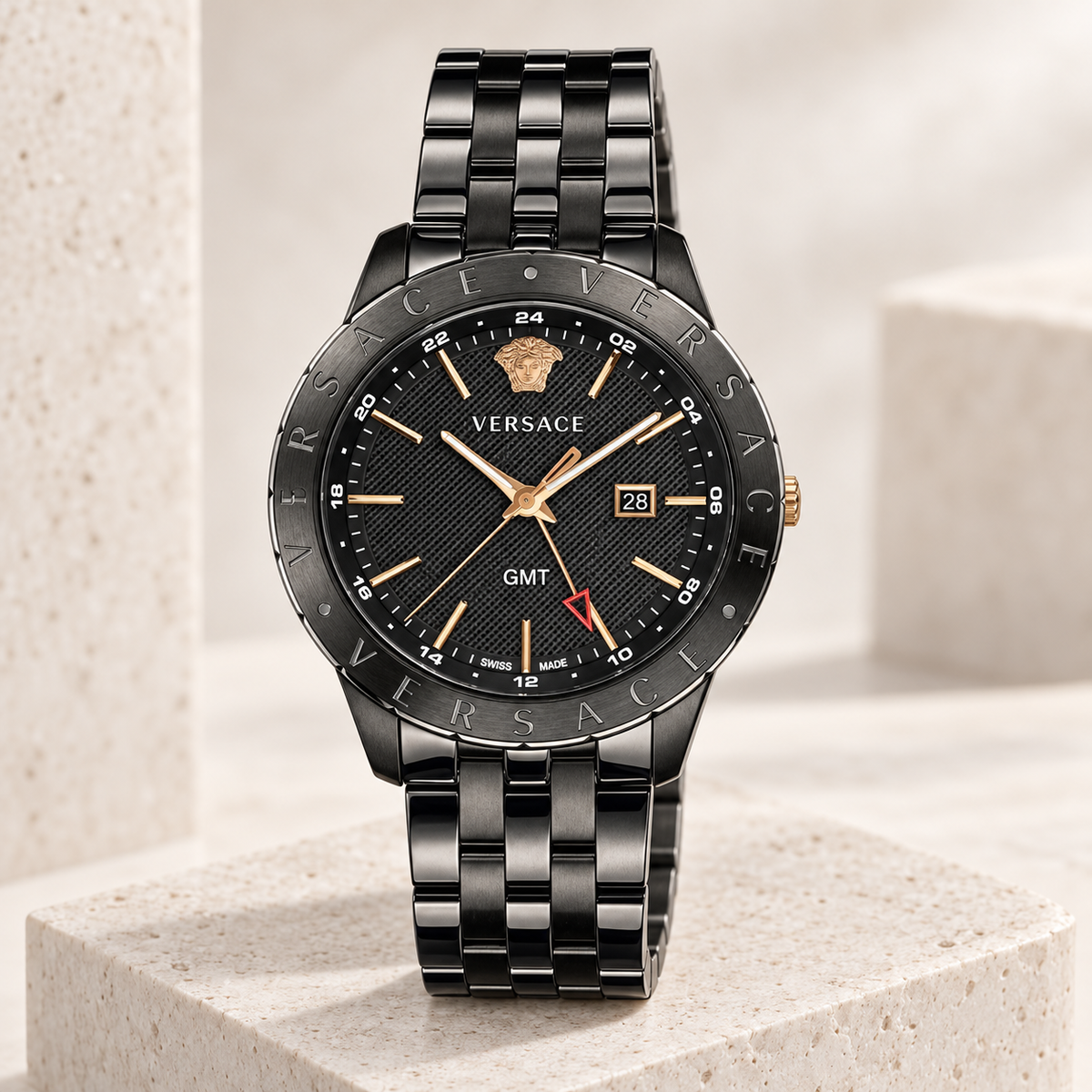 Versace Univers GMT Men's Watch – Black 43 mm – VEBK00618 studio product view – VEBK00618