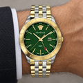 Versace Univers GMT Men's Watch – Green 43 mm – VEBK00718 on wrist – VEBK00718