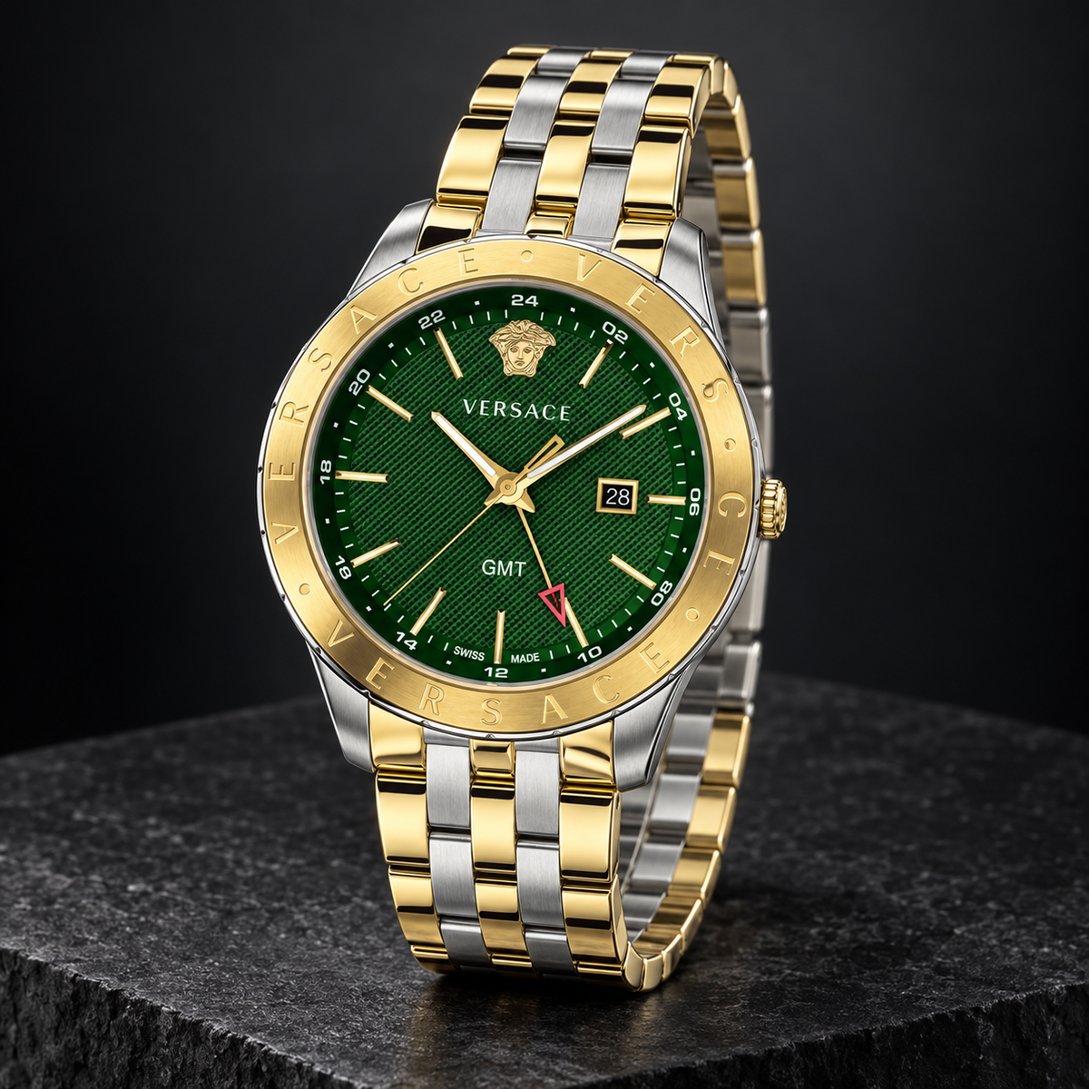 Versace Univers GMT Men's Watch – Green 43 mm – VEBK00718 dark luxury view – VEBK00718