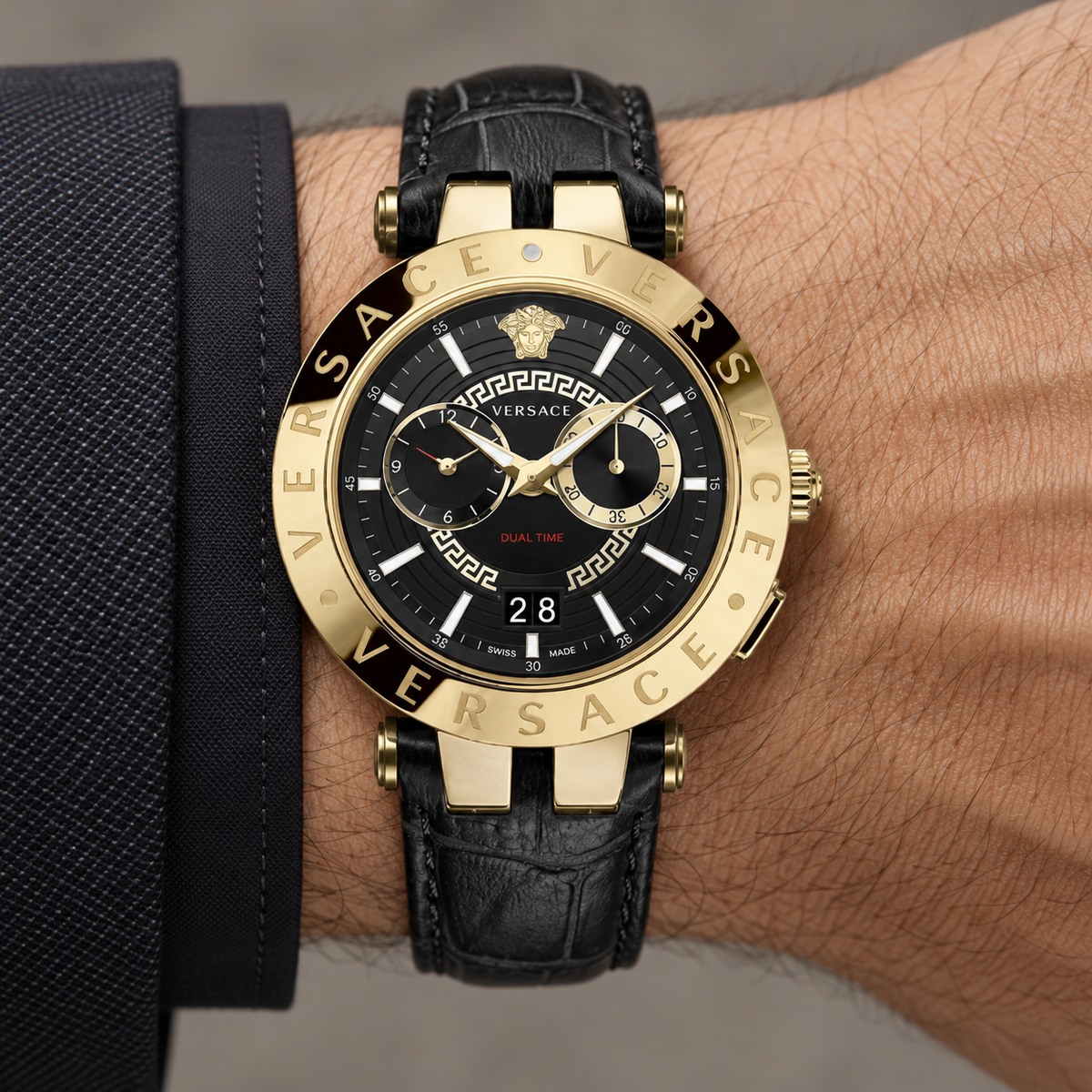 Versace V-Race Men's Watch – Black 46 mm – VEBV00119 on wrist – VEBV00119